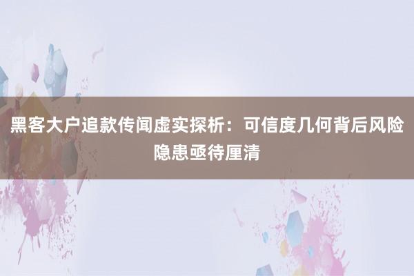 黑客大户追款传闻虚实探析：可信度几何背后风险隐患亟待厘清